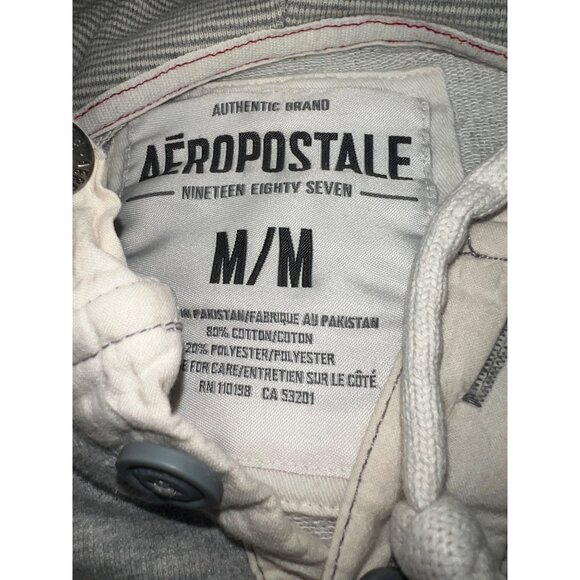 Aeropostale Gray Mens Medium Hoodie Sweatshirt ButtonUp Neck Drawstring Y2K - Picture 2 of 9